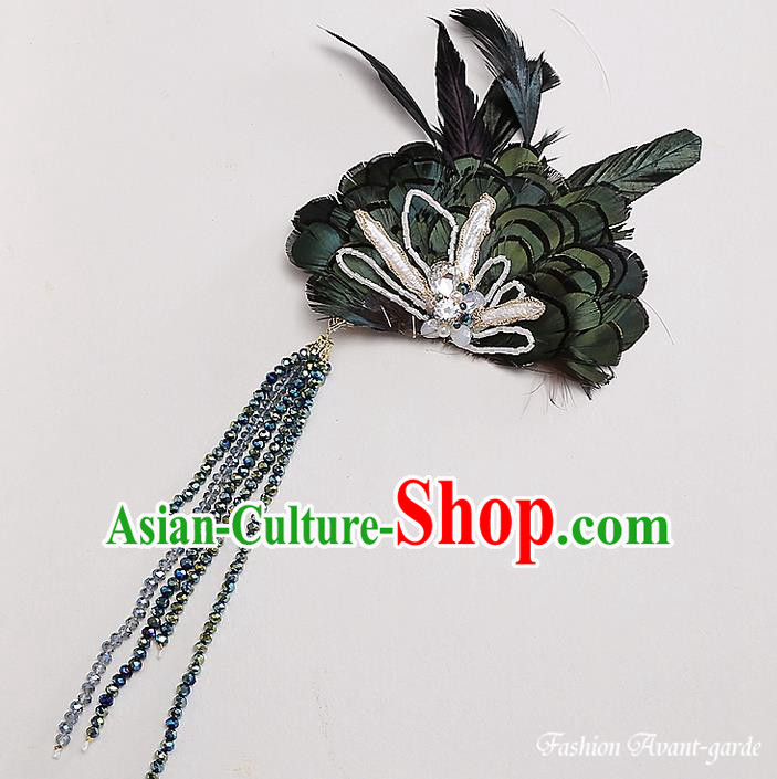 Top Grade Handmade Wedding Bride Hair Accessories Green Feather Hairpin, Traditional Princess Baroque Hair Stick Headpiece for Women