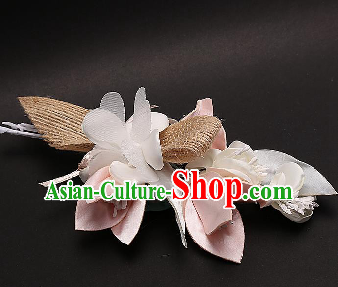 Top Grade Handmade Wedding Bride Hair Accessories Pink Flower Hair Claw, Traditional Baroque Princess Hair Stick Headpiece for Women