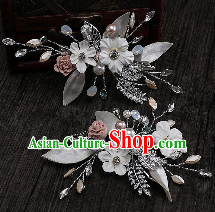 Top Grade Handmade Wedding Hair Accessories Bride Flower Hair Clip, Traditional Baroque Princess Crystal Hair Claw Headpiece for Women