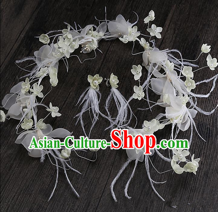 Top Grade Handmade Wedding Dragonfly Hair Accessories Bride White Hair Clasp, Traditional Baroque Princess Hair Stick Headband Headdress for Women