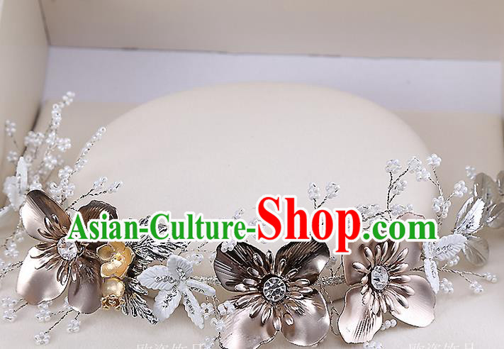 Top Grade Handmade Wedding Dragonfly Hair Accessories Bride Golden Hair Clasp, Traditional Baroque Princess Flowers Headband Headdress for Women