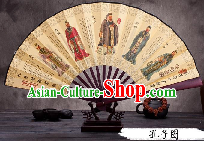 Traditional Chinese Ancient Peking Opera Accessories Scholar Ink Painting Confucius Fan, Traditional Chinese Beijing Opera Young Men Props Folding Fans