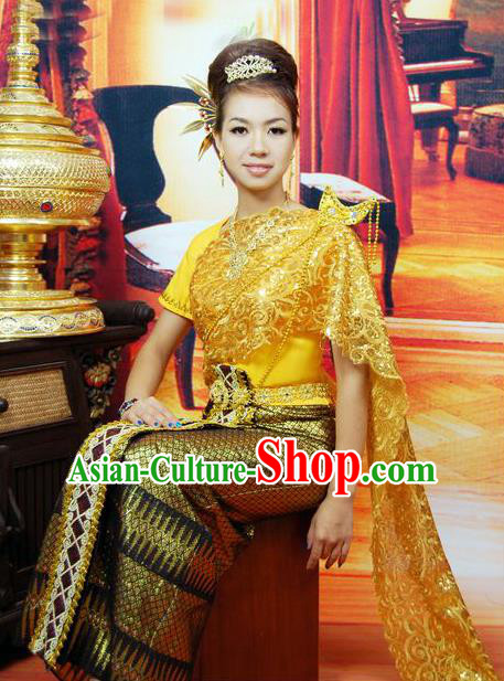 Traditional Traditional Thailand Female Clothing, Southeast Asia Thai Ancient Costumes Sari Dress for Women