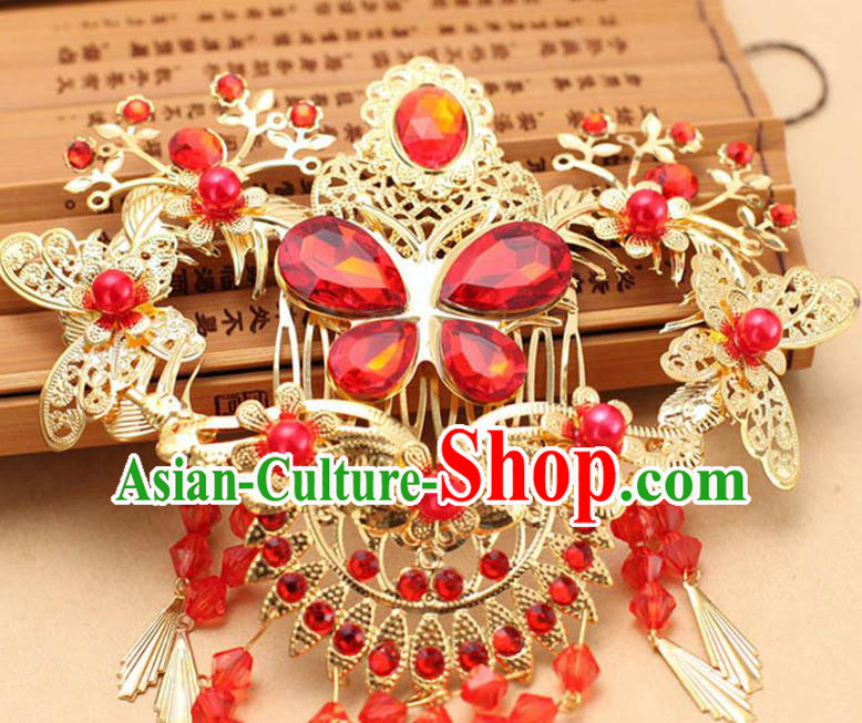 Top Grade Chinese Ancient Peking Opera Hair Accessories Diva Xiuhe Suit Wedding Hairpins Step Shake, Traditional Chinese Beijing Opera Hua Tan Hair Clasp Head-ornaments