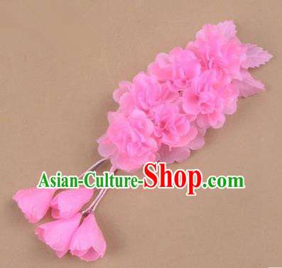 Top Grade Chinese Ancient Peking Opera Hair Accessories Diva Crystal Temple Pink Jasmine Flowers Hairpins, Traditional Chinese Beijing Opera Hua Tan Hair Clasp Head-ornaments