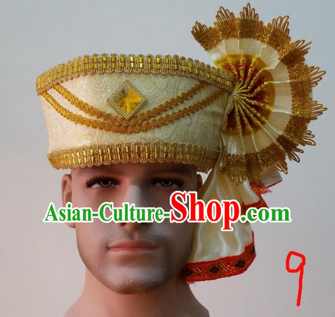 Traditional Traditional Thailand Accessories Crystal Hat, Southeast Asia Thai Dai Nationality Headwear for Men