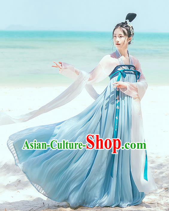 Traditional Chinese Tang Dynasty Palace Lady Costume Complete Set, Elegant Hanfu Clothing Embroidered Butterfly Dress, Chinese Ancient Princess Clothing for Women