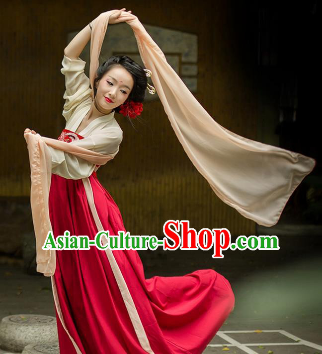 Traditional Chinese Tang Dynasty Palace Princess Dusty Pink Long Ribbons Wearing Silks for Women
