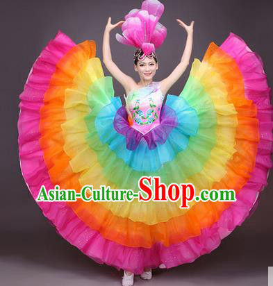 Traditional Chinese Modern Dance Performance Costume, China Opening Dance Full Dress, Classical Dance Big Swing Dress for Women