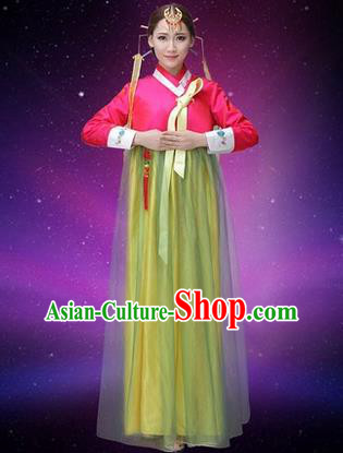 Traditional Korean Nationality Dance Costume, Chinese Minority Nationality Embroidery Hanbok Veil Dress for Women