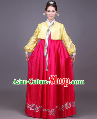 Traditional Korean Nationality Dance Costume, Chinese Minority Nationality Korea Ancient Embroidery Hanbok Dress for Women