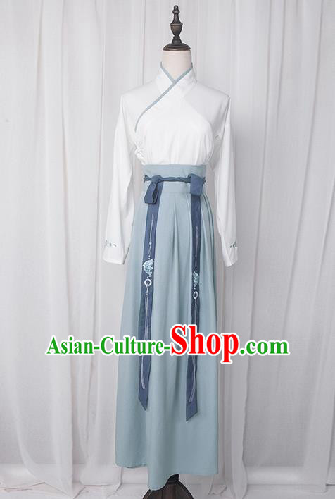 Traditional Chinese Han Dynasty Palace Princess Costume Blouse and Dress Complete Set, Elegant Hanfu Clothing Embroidered Fish Dress, Chinese Ancient Princess Clothing for Women