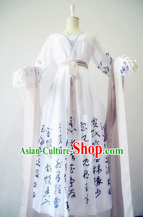 Traditional Chinese Cosplay Nobility Lady Costume, Chinese Ancient Painting Calligraphy Hanfu Tang Dynasty Female Immortal Princess Dress Clothing for Women