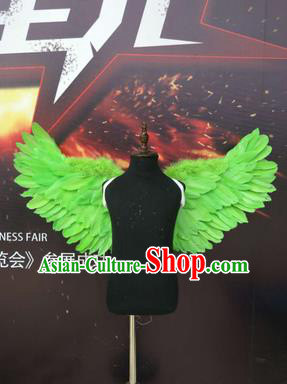 Top Grade Compere Professional Performance Catwalks Halloween Green Feather Wings, Traditional Brazilian Rio Carnival Dance Fancywork Clothing for Kids