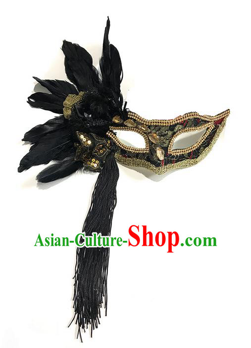 Top Grade Asian Headpiece Headdress Ornamental Feather Mask, Brazilian Carnival Halloween Occasions Handmade Miami Vintage Tassel Mask for Women