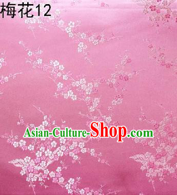 Asian Chinese Traditional Embroidery Plum Blossom Pink Silk Fabric, Top Grade Brocade Embroidered Tang Suit Hanfu Dress Fabric Cheongsam Cloth Material