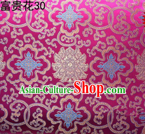 Asian Chinese Traditional Golden Riches and Honour Flowers Rosy Embroidered Silk Fabric, Top Grade Arhat Bed Brocade Satin Tang Suit Hanfu Dress Fabric Cheongsam Cloth Material