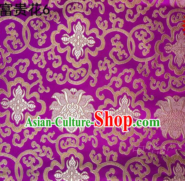 Asian Chinese Traditional Golden Riches and Honour Flowers Embroidered Rosy Silk Fabric, Top Grade Arhat Bed Brocade Satin Tang Suit Hanfu Dress Fabric Cheongsam Cloth Material