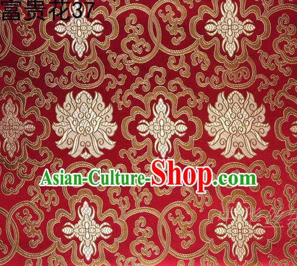 Asian Chinese Traditional Golden Riches and Honour Flowers Embroidered Red Silk Fabric, Top Grade Arhat Bed Brocade Satin Tang Suit Hanfu Dress Fabric Cheongsam Cloth Material