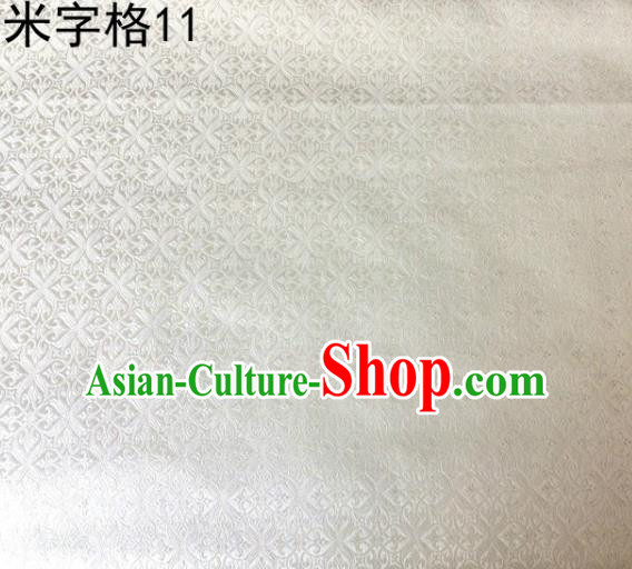 Asian Chinese Traditional Embroidery Intersected Figure White Satin Silk Fabric, Top Grade Brocade Tang Suit Hanfu Dress Fabric Cheongsam Mattress Cloth Material