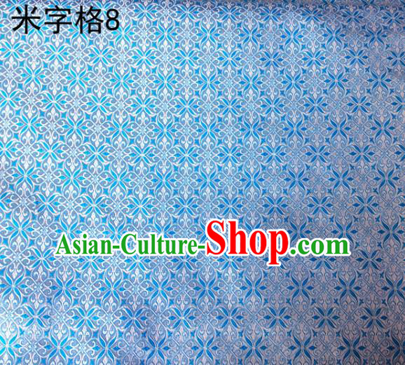 Asian Chinese Traditional Embroidery Intersected Figure Light Blue Satin Silk Fabric, Top Grade Brocade Tang Suit Hanfu Dress Fabric Cheongsam Mattress Cloth Material