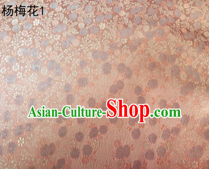 Asian Chinese Traditional Embroidery Waxberry Flowers Pink Satin Silk Fabric, Top Grade Brocade Tang Suit Hanfu Princess Dress Fabric Cheongsam Mattress Cloth Material
