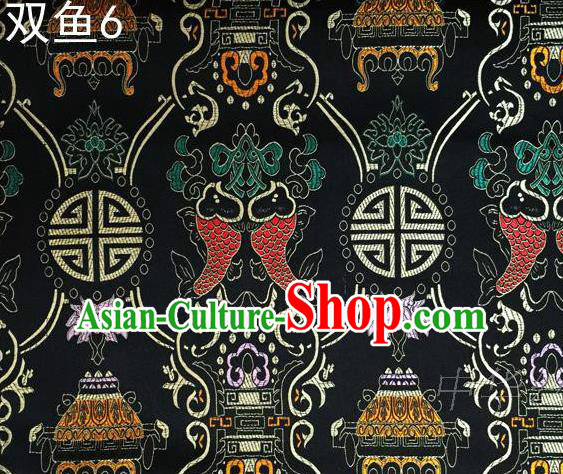Asian Chinese Traditional Embroidery Longevity Black Satin Silk Fabric, Top Grade Brocade Tang Suit Hanfu Princess Dress Fabric Cheongsam Mattress Cloth Material