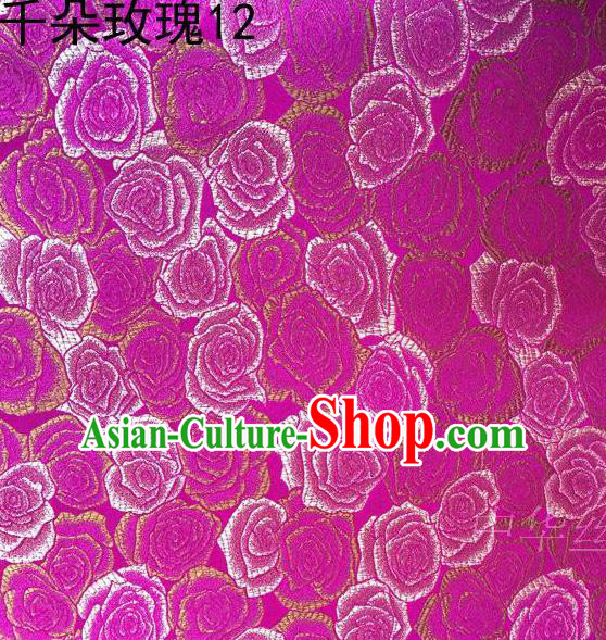 Asian Chinese Traditional Jacquard Weave Rose Flowers Rosy Satin Mulberry Silk Fabric, Top Grade Brocade Tang Suit Hanfu Princess Dress Fabric Cheongsam Cloth Material