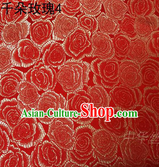 Asian Chinese Traditional Jacquard Weave Rose Flowers Red Satin Mulberry Silk Fabric, Top Grade Brocade Tang Suit Hanfu Princess Dress Fabric Cheongsam Cloth Material