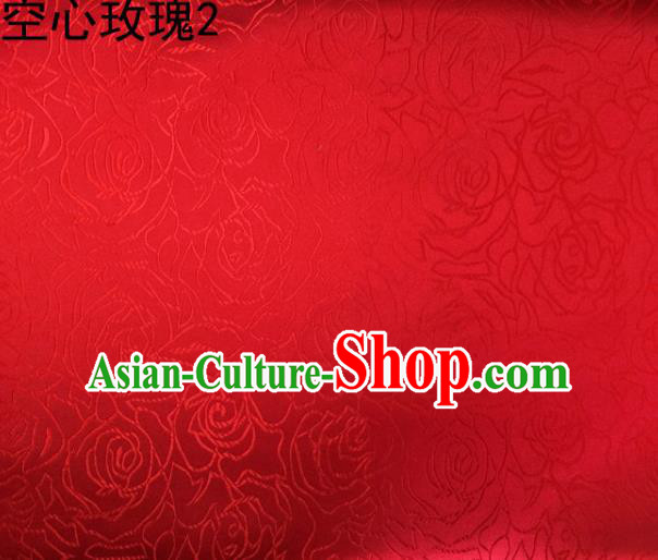 Asian Chinese Traditional Jacquard Weave Rose Flowers Red Satin Silk Fabric, Top Grade Brocade Tang Suit Hanfu Coat Dress Fabric Cheongsam Cloth Material