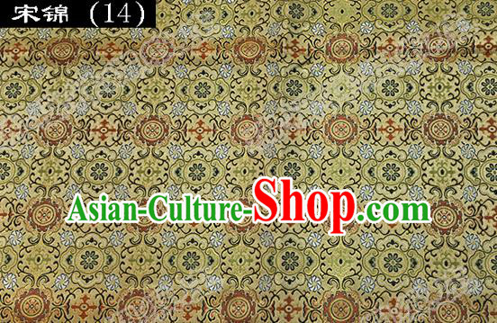 Asian Chinese Traditional Embroidered Golden Song Brocade Silk Fabric, Top Grade Satin Tang Suit Hanfu Dress Fabric Cheongsam Cloth Material