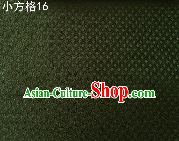 Asian Chinese Traditional Embroidery Small Check Olive Green Silk Fabric, Top Grade Arhat Bed Brocade Tang Suit Hanfu Tibetan Dress Fabric Cheongsam Cloth Material