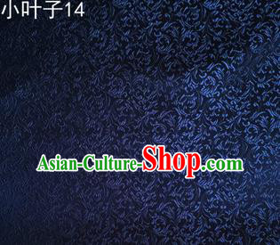 Asian Chinese Traditional Embroidery Leaves Navy Satin Silk Fabric, Top Grade Arhat Bed Brocade Tang Suit Hanfu Dress Fabric Cheongsam Cloth Material