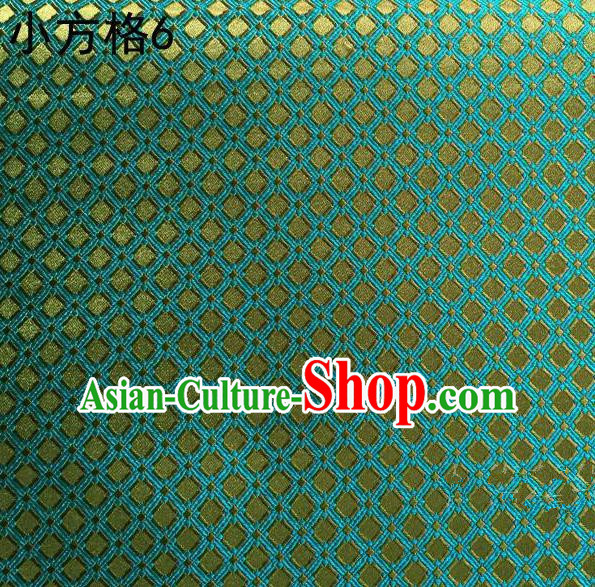 Asian Chinese Traditional Embroidery Small Check Green Silk Fabric, Top Grade Arhat Bed Brocade Tang Suit Hanfu Tibetan Dress Fabric Cheongsam Cloth Material