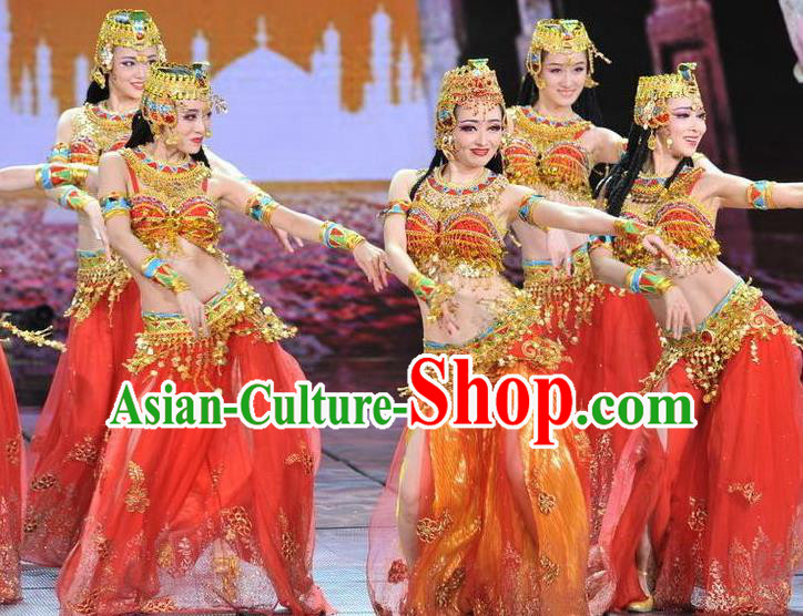 Traditional Indian Classical Dance Costume, India Belly Dance Red Dress for Women
