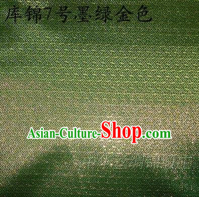 Asian Chinese Traditional Jacquard Weave Green Golden Xiuhe Suit Satin Silk Fabric, Top Grade Brocade Tang Suit Hanfu Dress Fabric Cheongsam Cloth Material
