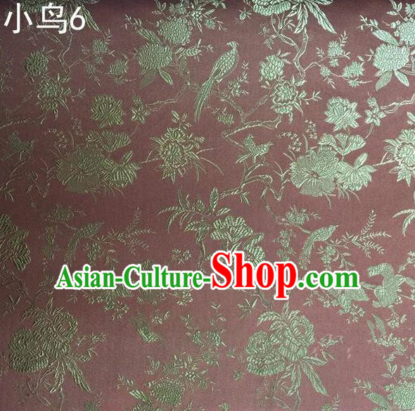 Asian Chinese Traditional Embroidery Golden Magpie Peony Satin Pink Silk Fabric, Top Grade Brocade Tang Suit Hanfu Full Dress Fabric Cheongsam Cloth Material