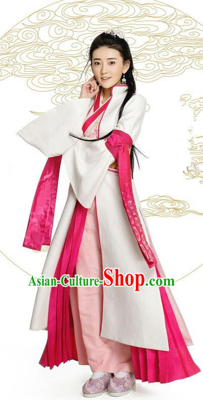 Asian Chinese Northern and Southern Dynasty Imperial Princess Costume and Handmade Headpiece Complete Set, China Ancient Elegant Hanfu Clothing Nobility Young Lady Embroidered Dress