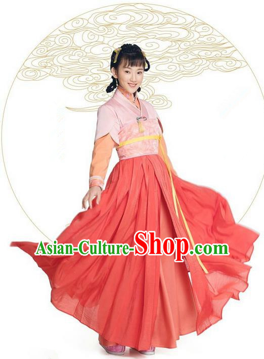 Asian Chinese Northern and Southern Dynasty Female Costume and Headpiece Complete Set, China Ancient Elegant Hanfu Clothing Nobility Lady Embroidered Dress