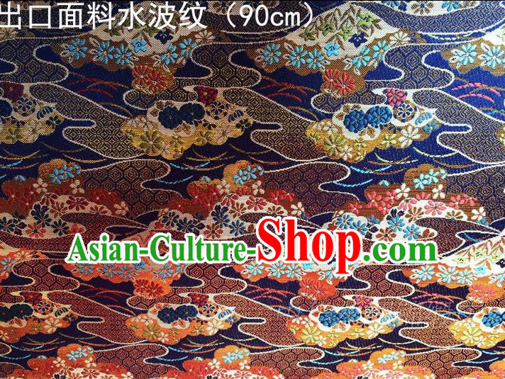 Asian Chinese Traditional Handmade Embroidery Ripple Satin Silk Fabric, Top Grade Nanjing Brocade Tang Suit Hanfu Blue Fabric Cheongsam Cloth Material