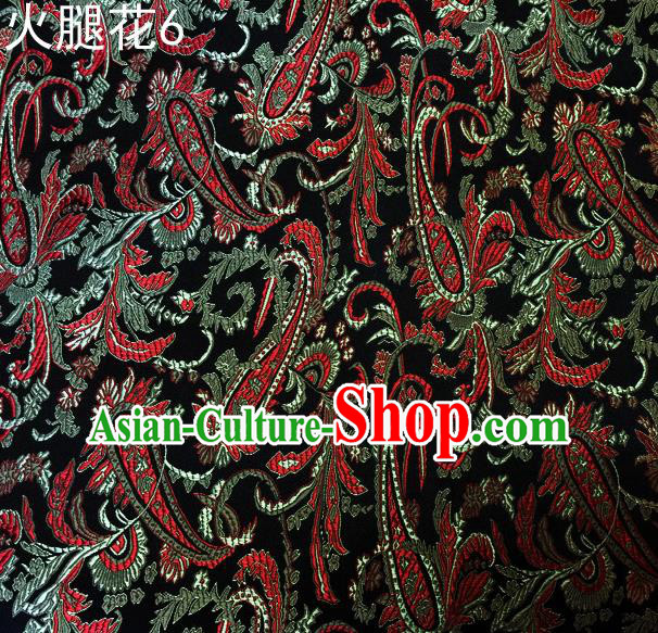 Asian Chinese Traditional Handmade Embroidery Ham Flowers Satin Wedding Silk Fabric, Top Grade Nanjing Brocade Tang Suit Hanfu Fabric Cheongsam Black Cloth Material