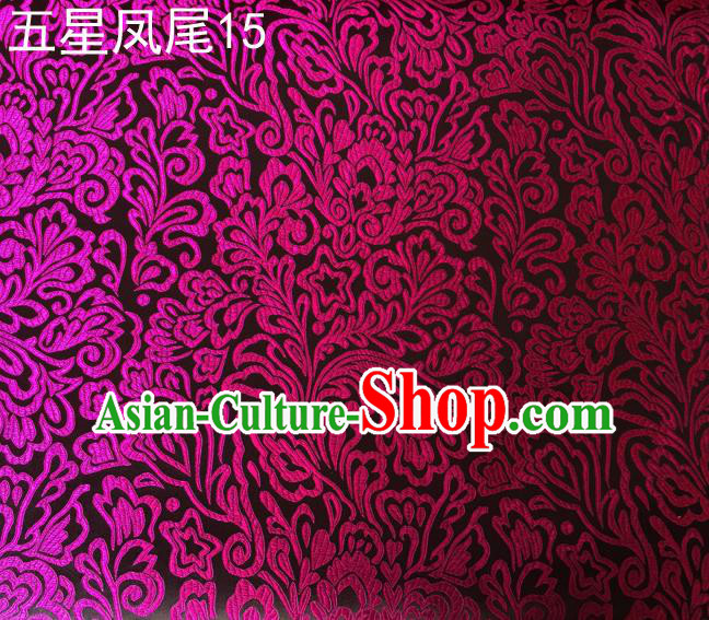 Asian Chinese Traditional Handmade Embroidery Rosy Five-star Ombre Flowers Satin Black Silk Fabric, Top Grade Nanjing Brocade Tang Suit Hanfu Fabric Cheongsam Cloth Material