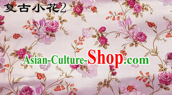 Traditional Asian Chinese Handmade Embroidery Little Rose Flowers Satin Pink Silk Fabric, Top Grade Nanjing Brocade Tang Suit Hanfu Clothing Fabric Cheongsam Cloth Material
