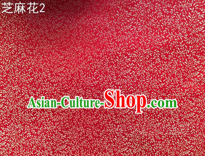 Traditional Asian Chinese Handmade Embroidery Sesame Flowers Satin Red Silk Fabric, Top Grade Nanjing Brocade Ancient Costume Tang Suit Hanfu Clothing Fabric Cheongsam Cloth Material