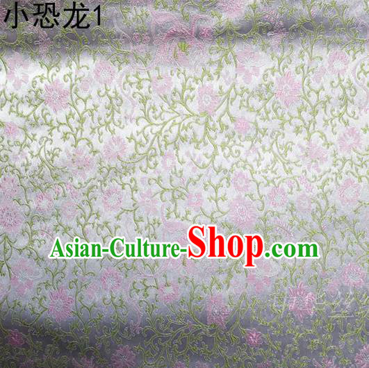 Traditional Asian Chinese Handmade Embroidery Dragon Flowers Satin Sliver Silk Fabric, Top Grade Nanjing Brocade Ancient Costume Tang Suit Hanfu Clothing Fabric Cheongsam Cloth Material