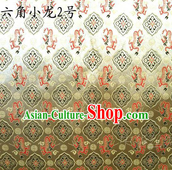 Traditional Asian Chinese Handmade Embroidery Dragons Golden Satin Silk Fabric, Top Grade Nanjing Brocade Tang Suit Hanfu Clothing Fabric Cheongsam Cloth Material