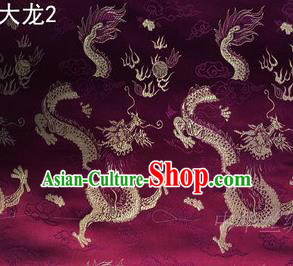 Traditional Asian Chinese Handmade Embroidery Dragons Satin Tang Suit Wine Red Silk Fabric, Top Grade Nanjing Brocade Ancient Costume Hanfu Clothing Fabric Cheongsam Cloth Material