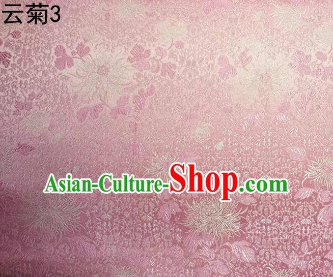 Traditional Asian Chinese Handmade Jacquard Weave Embroidery Chrysanthemum Satin Tang Suit Pink Silk Fabric, Top Grade Nanjing Brocade Ancient Costume Hanfu Clothing Fabric Cheongsam Cloth Material