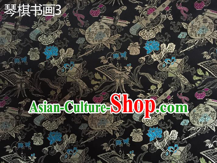 Traditional Asian Chinese Handmade Embroidery Wine Bottles Silk Satin Tang Suit Black Fabric Drapery, Nanjing Brocade Ancient Costume Hanfu Cheongsam Cloth Material