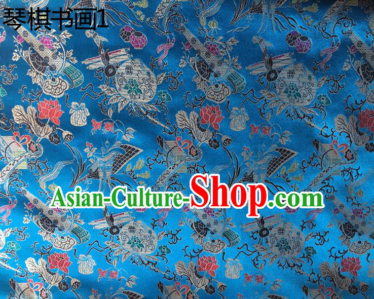 Traditional Asian Chinese Handmade Embroidery Wine Bottles Silk Satin Tang Suit Blue Fabric Drapery, Nanjing Brocade Ancient Costume Hanfu Cheongsam Cloth Material